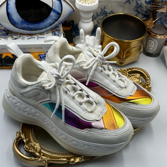 🆕 KURT GEIGER LONDON 🧿 NWOB Kensington Pump Sneaker - White Multi - Sz 39 - Picture 5 of 16